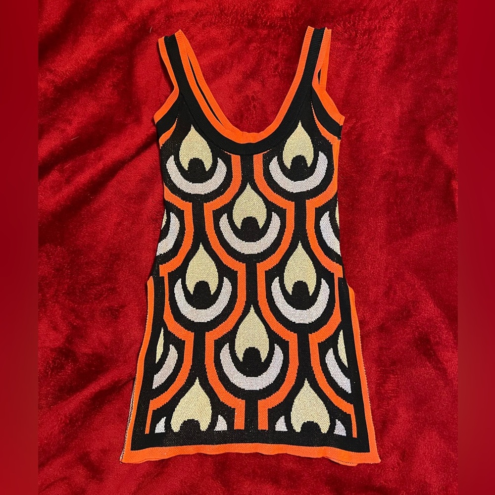 Orange and black knitted dress - XS